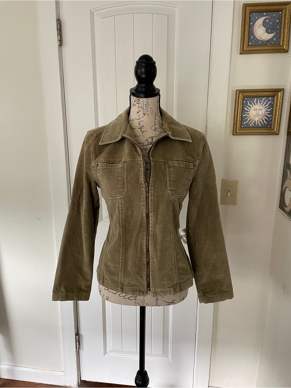 Vintage Rafaella Women's Olive Green Zip-Front Corduroy Jacket Size 8 Fall Cozy